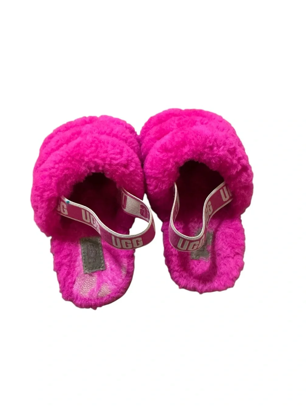 UGG Kids Hot Pink Fuzzy Slides with Branded Strap
